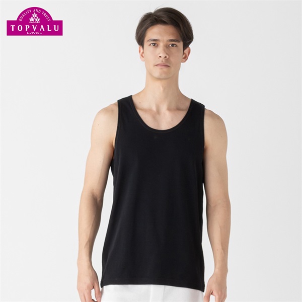 タンクトップ COOLコットン メンズ トップバリュ PEACE FIT(ピースフィット)(クロ-3XL)