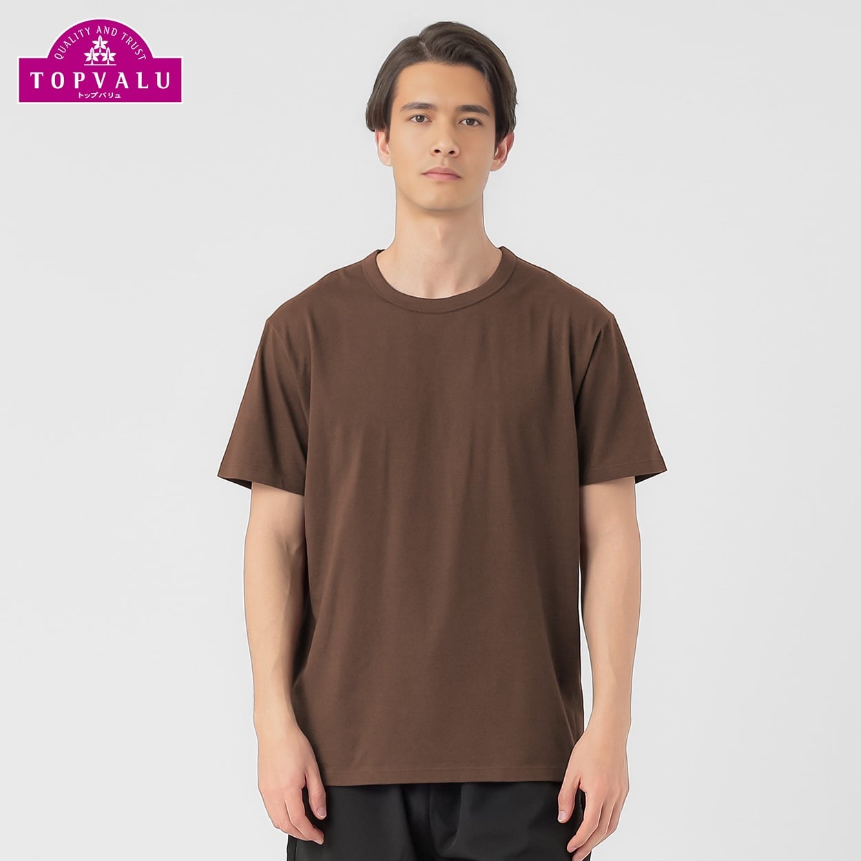 SilkyFACTコットン半袖クルーネックTシャツ メンズ トップバリュ PEACE FIT(ピースフィット) (hk)(コイチャ-M)
