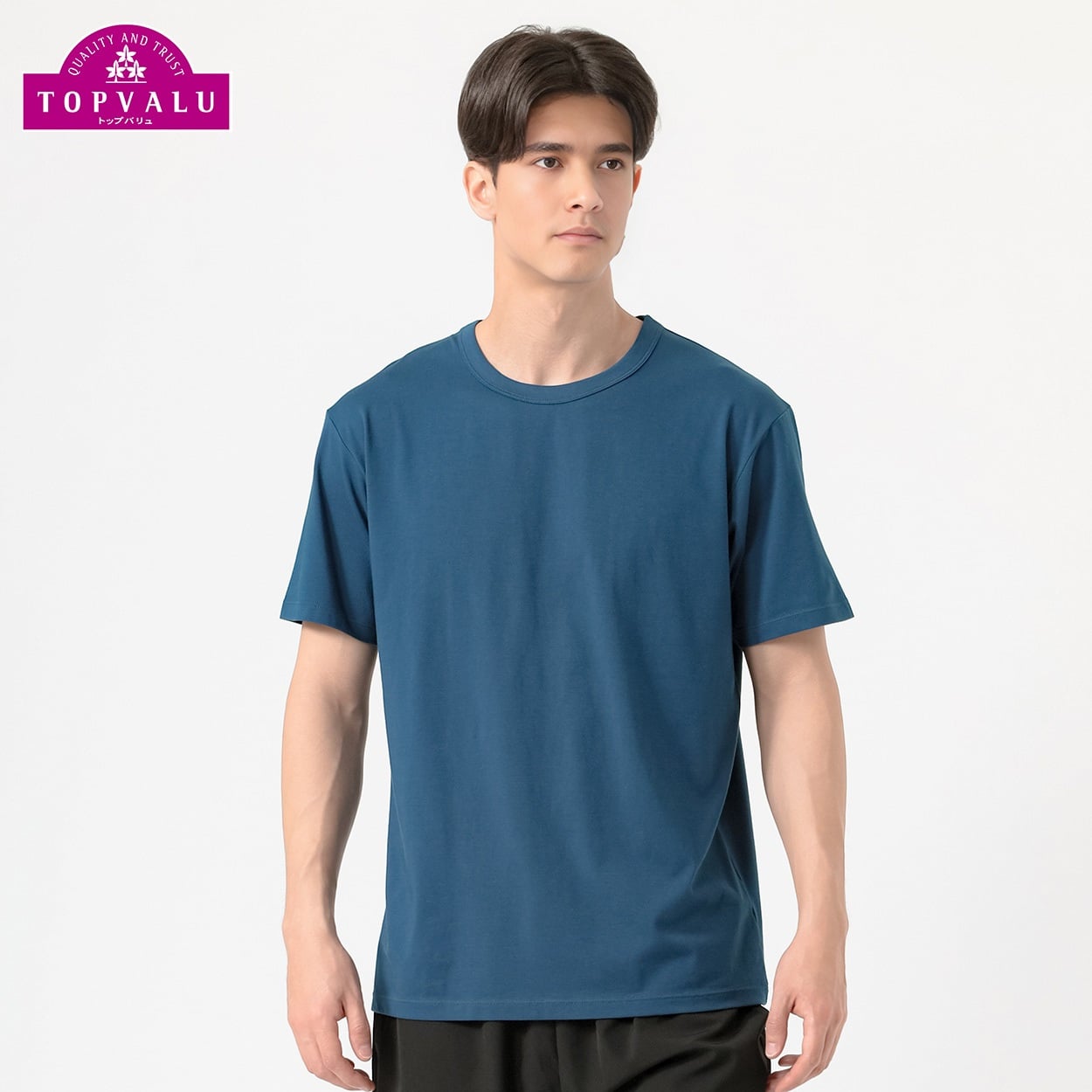 SilkyFACTコットン半袖クルーネックTシャツ メンズ トップバリュ PEACE FIT(ピースフィット) (hk)(Ａアオ-XL)