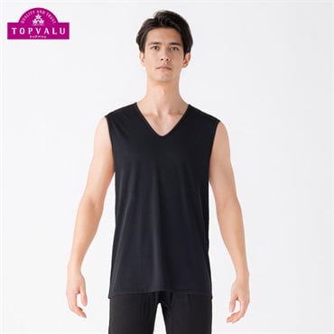 COOL強力接触冷感 スリーブレスVネックシャツ  メンズ トップバリュ PEACE FIT(ピースフィット)(クロ-M)