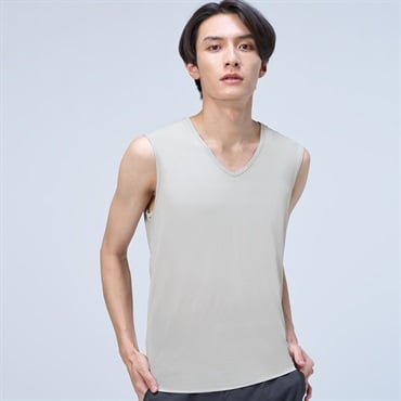 COOL強力接触冷感 スリーブレスVネックシャツ  メンズ トップバリュ PEACE FIT(ピースフィット)(グレー-XL)