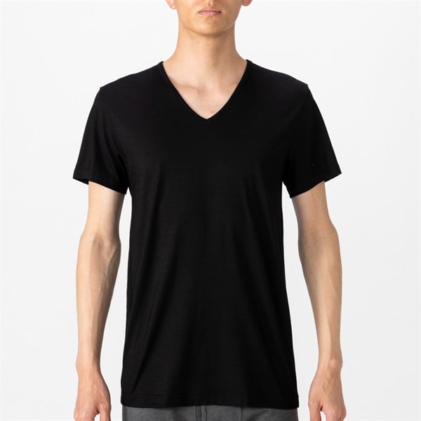 プールヴー PourVous Vネック指空きTシャツ （チャコールグレー） Vネック指空きTシャツ｜PourVous
