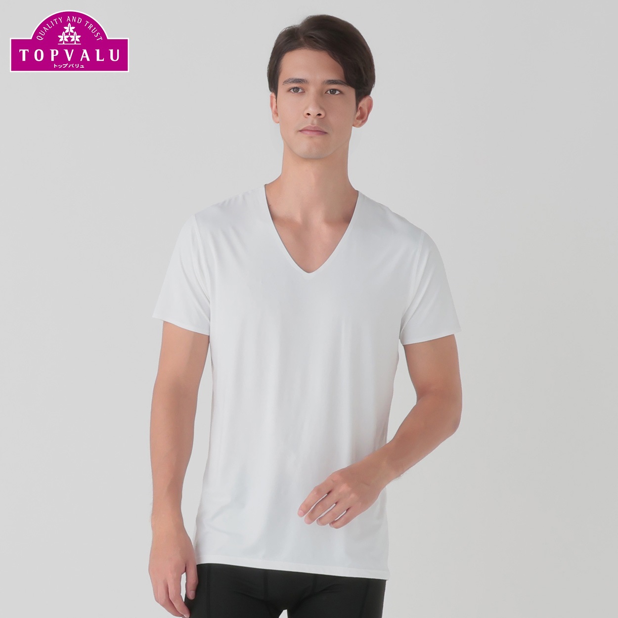 Silky FACT シームレス半袖Vネックシャツ メンズ トップバリュ PEACE FIT(ピースフィット) (hk)(シロ-4XL)