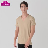 Silky FACT シームレス半袖Vネックシャツ メンズ トップバリュ PEACE FIT(ピースフィット) (hk)(ベ－ジュ-S)