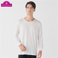 WARM 9分袖ラウンドネックシャツ（衿元広め） メンズ トップバリュ PEACE FIT(ピースフィット)(Ａシロ-S)