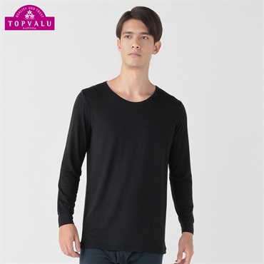 WARM 9分袖ラウンドネックシャツ（衿元広め） メンズ トップバリュ PEACE FIT(ピースフィット)(Ａクロ-S)