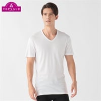WARMコットン100％ 半袖Vネックシャツ 抗菌防臭 メンズ トップバリュ PEACE FIT(ピースフィット)(シロ-S)