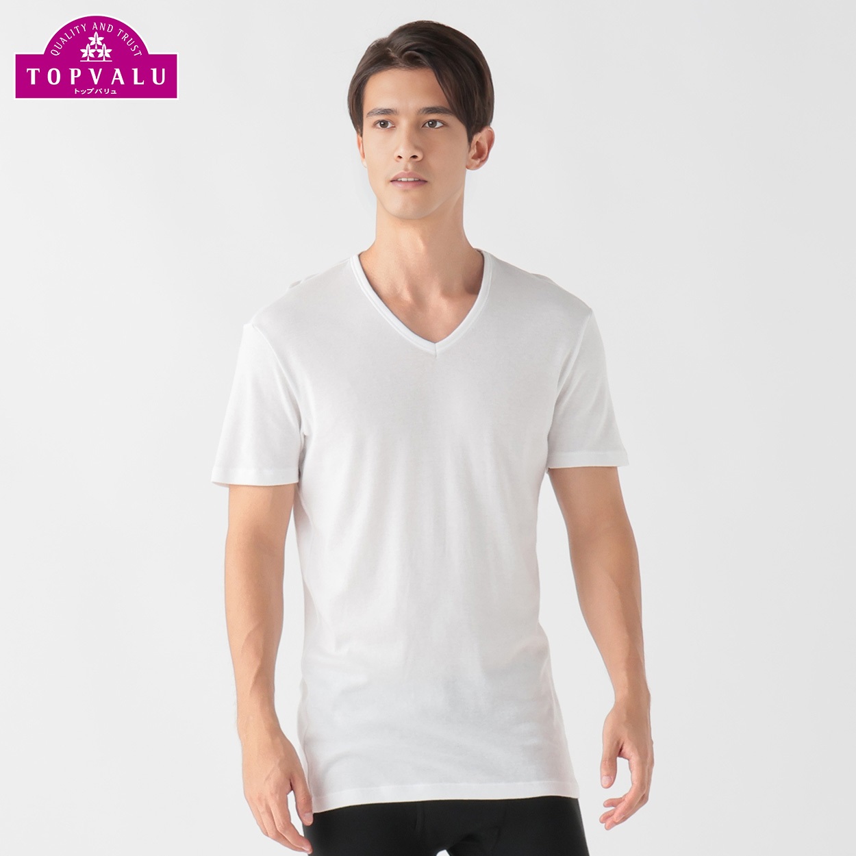 WARMコットン100％ 半袖Vネックシャツ 抗菌防臭 メンズ トップバリュ PEACE FIT(ピースフィット)(シロ-3XL)