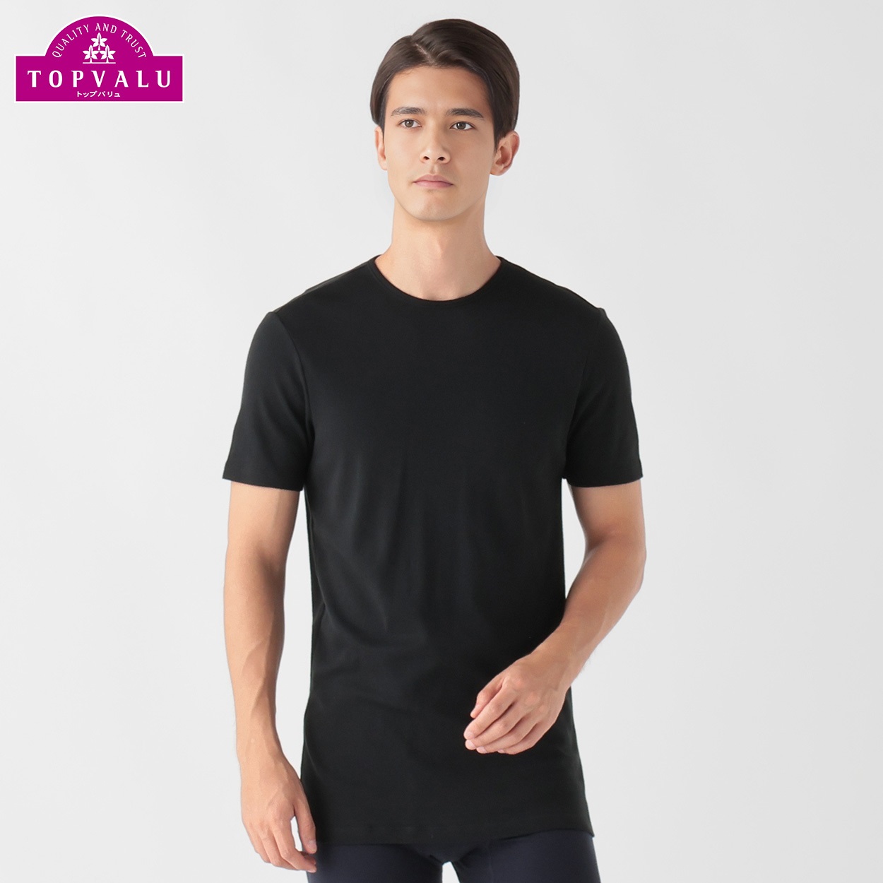 WARMコットン100％ 半袖クルーネックシャツ 抗菌防臭 メンズ トップバリュ PEACE FIT(ピースフィット)(クロ-M)