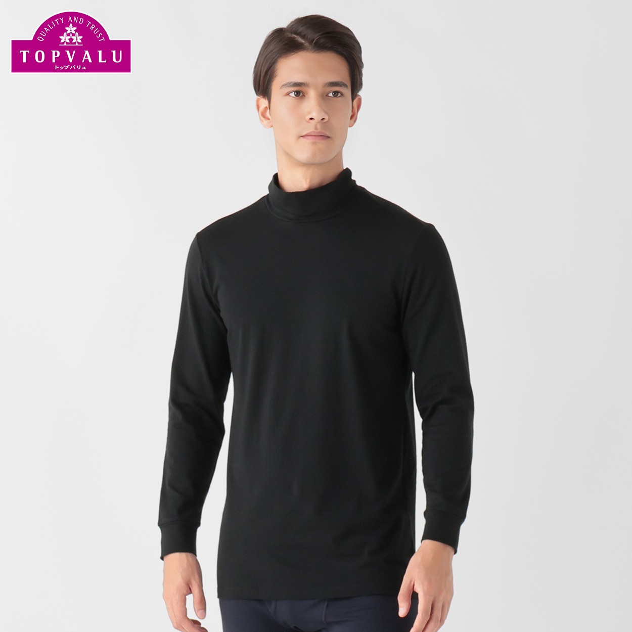 WARMコットンブレンドストレッチ（身生地） 9分袖ハイネックシャツ