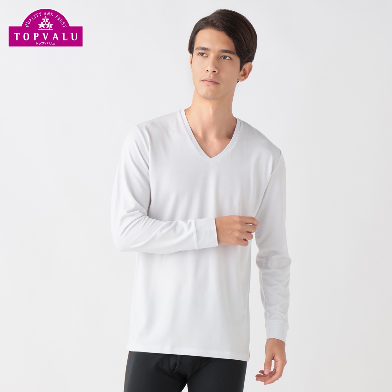 WARM厚地 長袖Vネックシャツ メンズ トップバリュ PEACE FIT(ピース