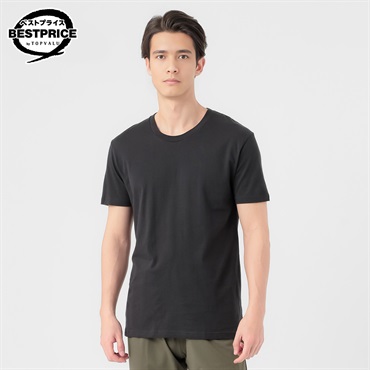 半袖クルーネックTシャツ 天竺編み オーガニックコットンブレンド メンズ トップバリュ ベストプライス(TOPVALU BESTPRICE)(クロ-M)