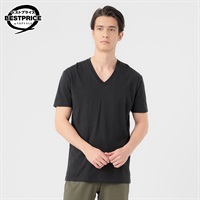 半袖VネックTシャツ 天竺編み オーガニックコットンブレンド メンズ トップバリュ ベストプライス(TOPVALU BESTPRICE)(クロ-M)