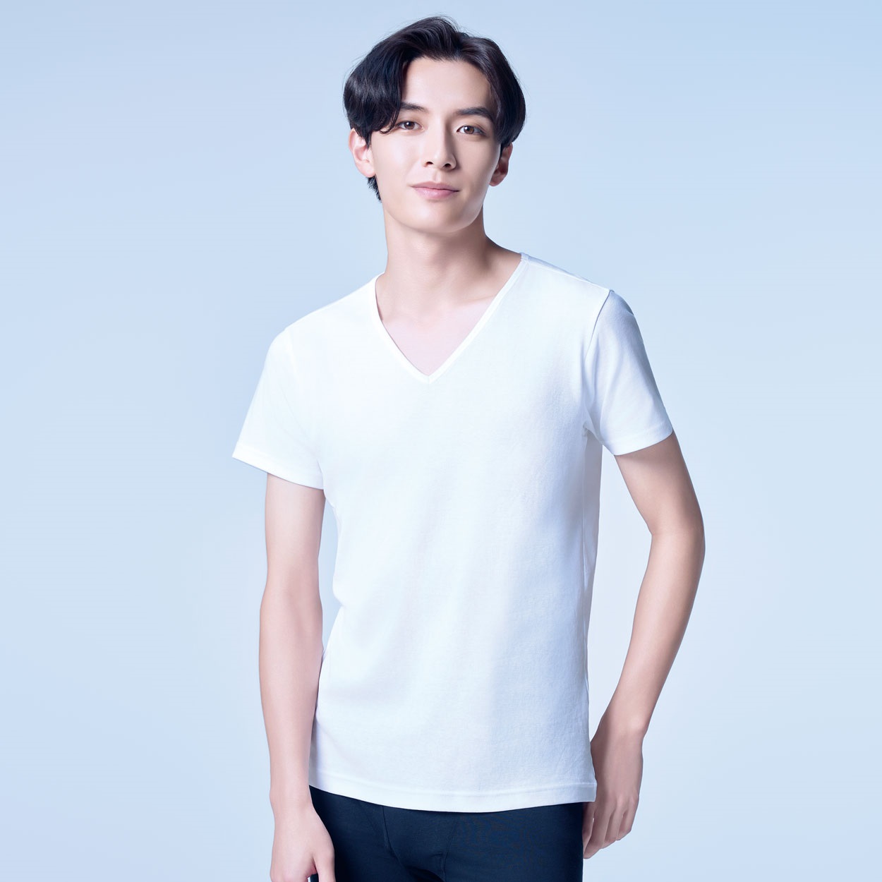 COOLコットン 脇汗取り付き半袖Vネックシャツ  メンズ トップバリュ PEACE FIT(ピースフィット)(シロ-2XL)