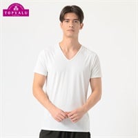 半袖Vネックシャツ COOL強力接触冷感 UV対策 メンズ トップバリュ PEACE FIT(ピースフィット)(シロ-S)