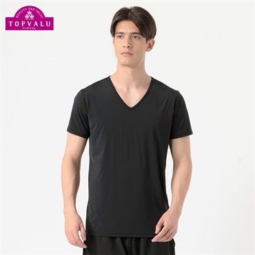 半袖Vネックシャツ COOL強力接触冷感 UV対策 メンズ トップバリュ PEACE FIT(ピースフィット)(クロ-S)