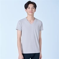 半袖Vネックシャツ COOL強力接触冷感 UV対策 メンズ トップバリュ PEACE FIT(ピースフィット)(グレー-S)