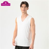 スリーブレスVネックシャツ COOL強力接触冷感 UV対策 メンズ トップバリュ PEACE FIT(ピースフィット)(シロ-S)