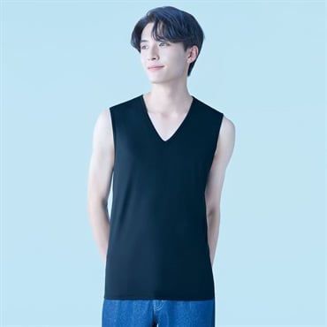 スリーブレスVネックシャツ COOL強力接触冷感 UV対策 メンズ トップバリュ PEACE FIT(ピースフィット)