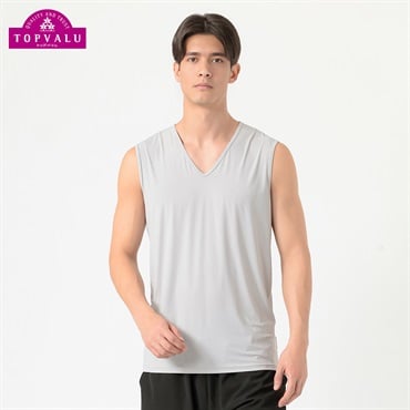 スリーブレスVネックシャツ COOL強力接触冷感 UV対策 メンズ トップバリュ PEACE FIT(ピースフィット)(グレー-S)