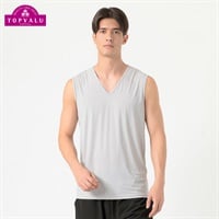 スリーブレスVネックシャツ COOL強力接触冷感 UV対策 メンズ トップバリュ PEACE FIT(ピースフィット)(グレー-S)