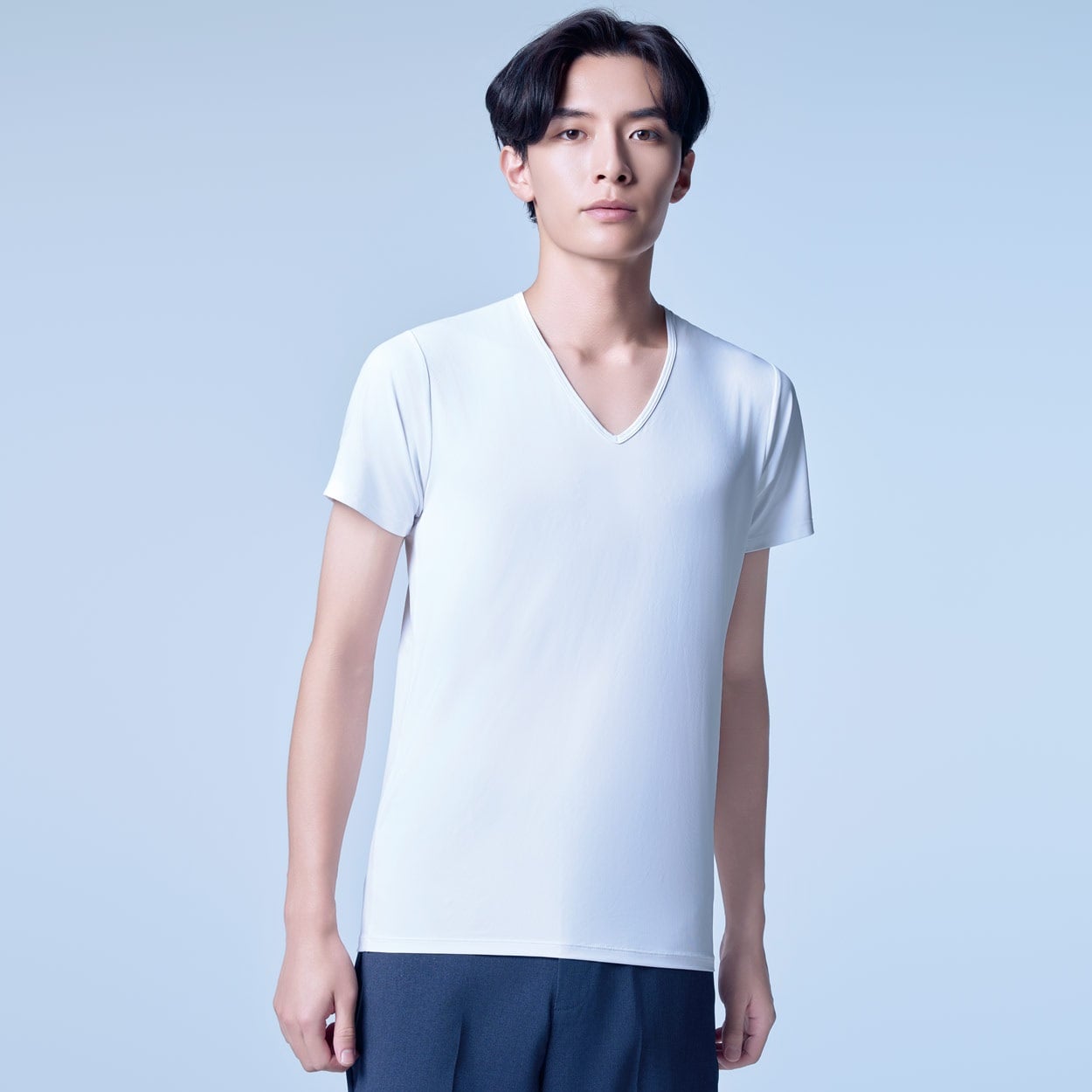 SilkyFACT 半袖Vネックシャツ メンズ トップバリュ PEACE FIT(ピースフィット) (hk)(シロ-4XL)