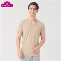 SilkyFACT 半袖Vネックシャツ メンズ トップバリュ PEACE FIT(ピースフィット) (hk)(ベ－ジュ-S)