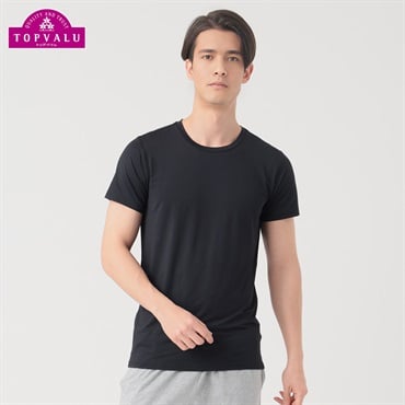 SilkyFACT 半袖クルーネックシャツ メンズ トップバリュ PEACE FIT(ピースフィット) (hk)(クロ-S)