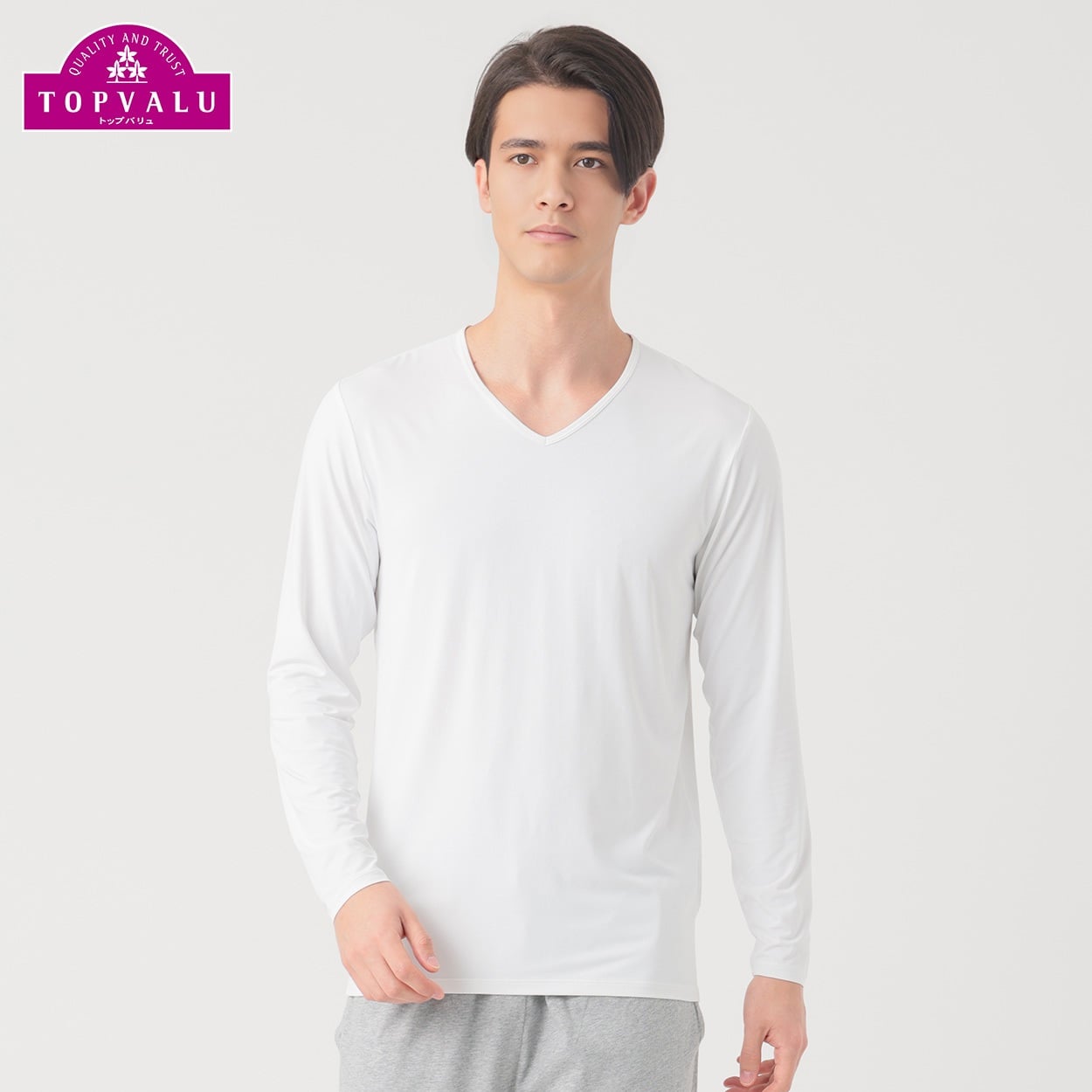 SilkyFACT 長袖Vネックシャツ メンズ トップバリュ PEACE FIT(ピース
