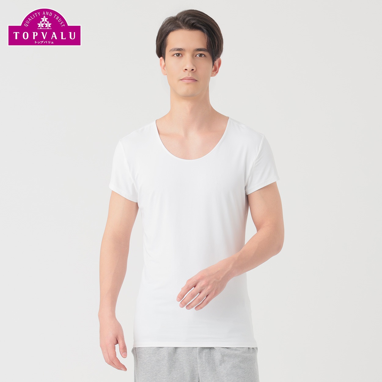 SilkyFACT Under-T 半袖ラウンドネックシャツ わき汗取り付き メンズ トップバリュ PEACE FIT(ピースフィット) (hk)(シロ-３ＸＬ)