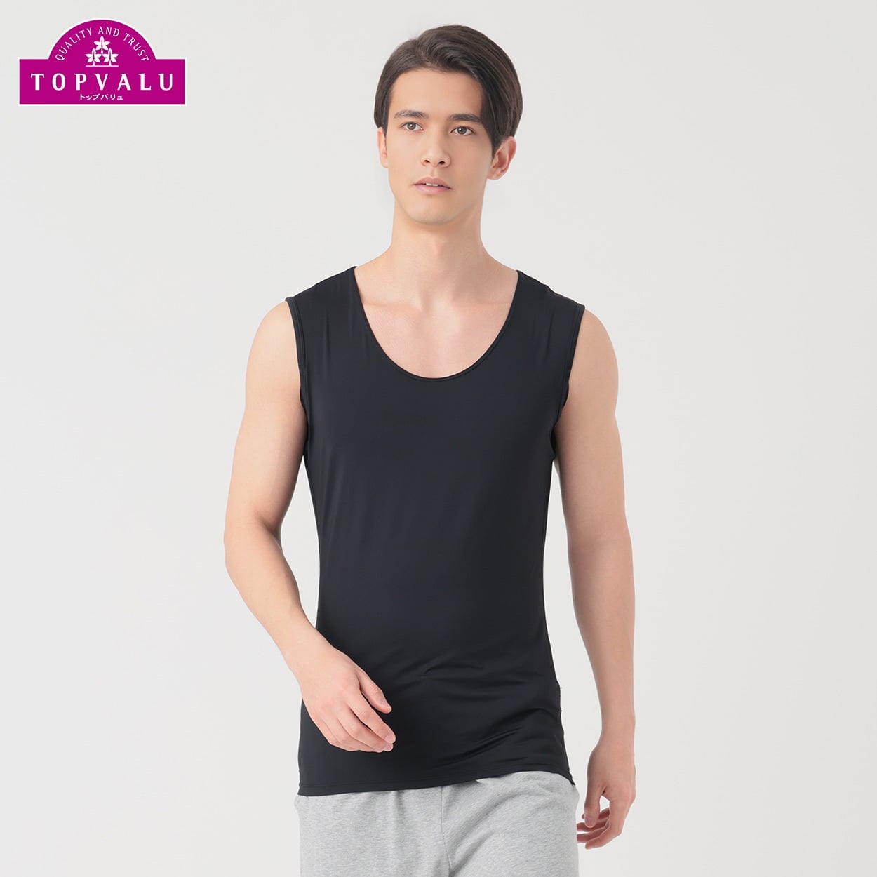 SilkyFACT Under-T スリーブレスラウンドネックシャツ わき汗取り付き メンズ トップバリュ PEACE FIT(ピースフィット) (hk)(クロ-２ＸＬ)