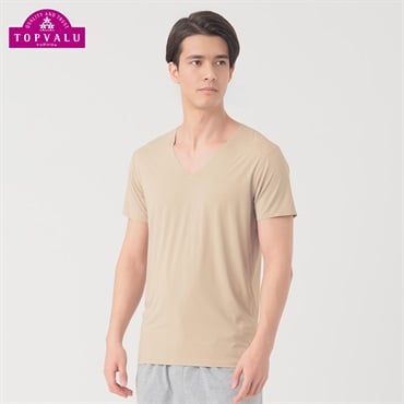 SilkyFACT シームレス 半袖Vネックシャツ メンズ トップバリュ PEACE FIT(ピースフィット) (hk)(ベ－ジユ-Ｓ)
