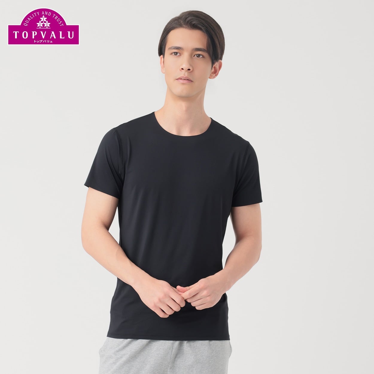 SilkyFACT シームレス 半袖クルーネックシャツ メンズ トップバリュ PEACE FIT(ピースフィット) (hk)(クロ-４ＸＬ)