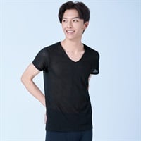 半袖Vネックシャツ COOLメッシュ メンズ トップバリュ PEACE FIT(ピースフィット)(クロ-M)