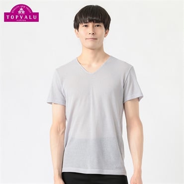 半袖Vネックシャツ COOLメッシュ メンズ トップバリュ PEACE FIT(ピースフィット)(グレー-M)