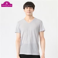 半袖Vネックシャツ COOLメッシュ メンズ トップバリュ PEACE FIT(ピースフィット)(グレー-M)