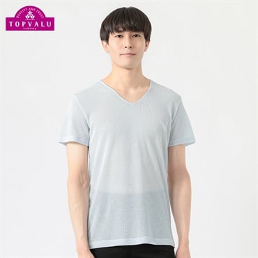 半袖Vネックシャツ COOLメッシュ メンズ トップバリュ PEACE FIT(ピースフィット)(ウスアオ-M)