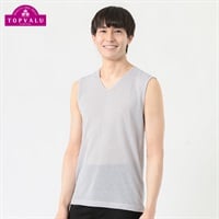 スリーブレスVネックシャツ COOLメッシュ メンズ トップバリュ PEACE FIT(ピースフィット)(グレー-M)