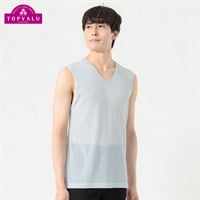 スリーブレスVネックシャツ COOLメッシュ メンズ トップバリュ PEACE FIT(ピースフィット)(ウスアオ-M)