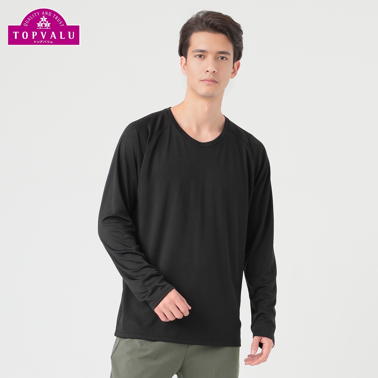 DRY 長袖クルーネックTシャツ メンズ トップバリュ BODY SWITCH(ボディスイッチ)(クロ-XL)