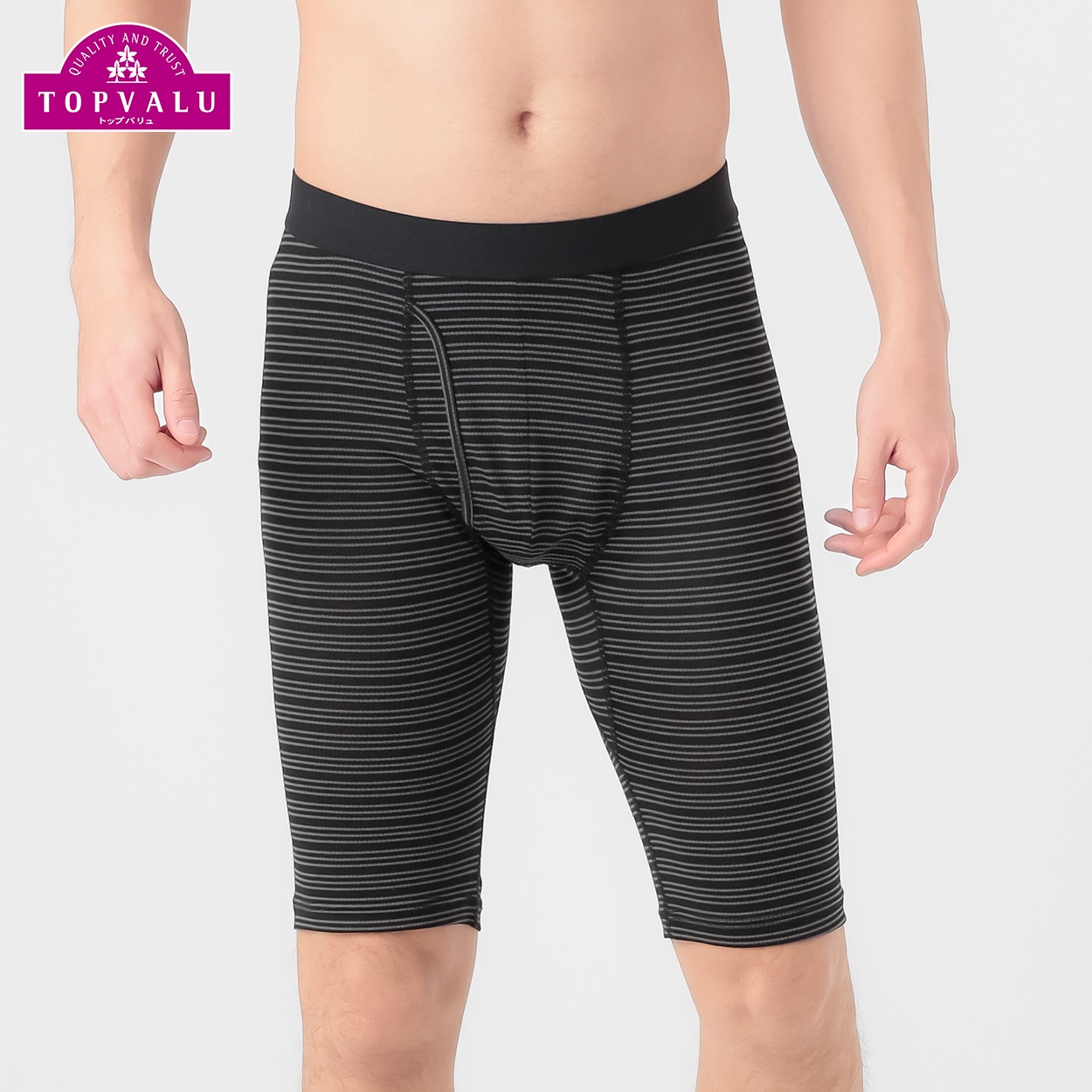 PEACE FIT COOLメッシュ前開きロングボクサー(ボーダー) メンズ トップバリュ PEACE FIT(ピースフィット)(クロ-3XL)