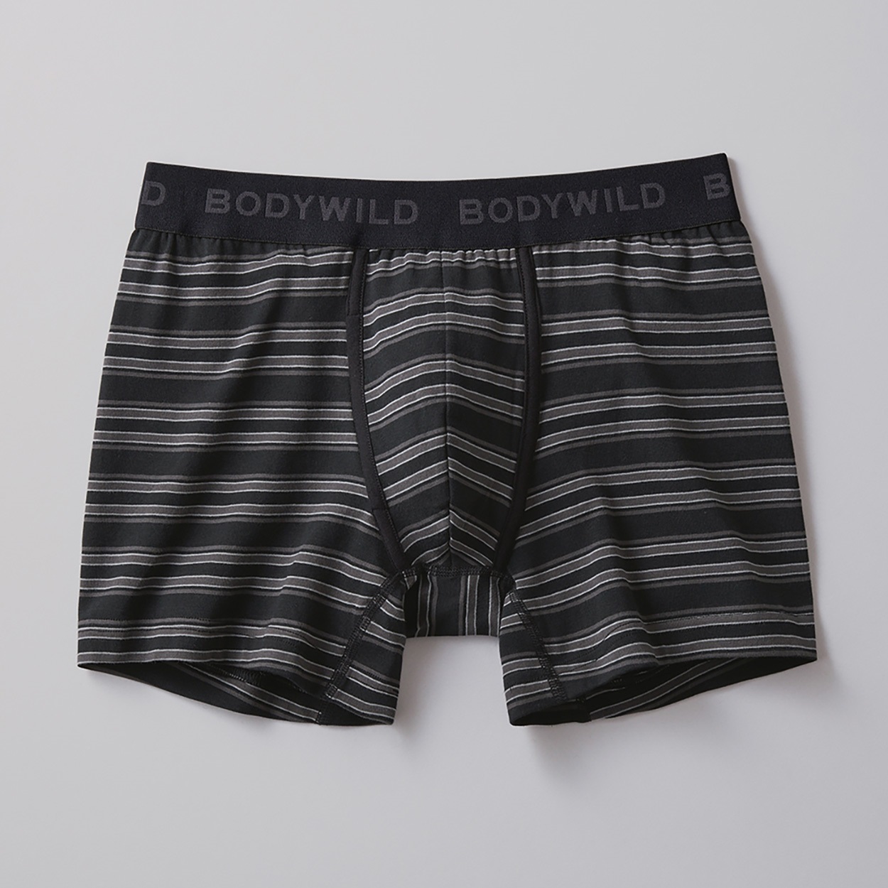 BODY WILD(ボディワイルド) ボクサーパンツ 前あき 綿ベア天竺 ボーダー柄 BODYWILD メンズ(クロ-L)
