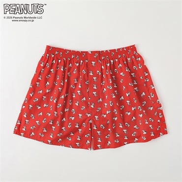 PEANUTS 綿100％ 布帛トランクス 前開き スヌーピー柄 メンズ(アカ-M)