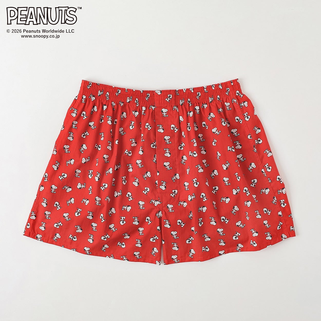 PEANUTS 綿100％ 布帛トランクス 前開き スヌーピー柄 メンズ(アカ-M)