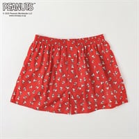 PEANUTS 綿100％ 布帛トランクス 前開き スヌーピー柄 メンズ(アカ-M)