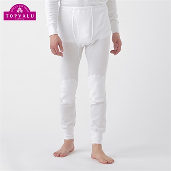 防寒あて布付き 前あき長ズボン下 綿100％（表・裏側）キルトインナー メンズ(シロ-S)