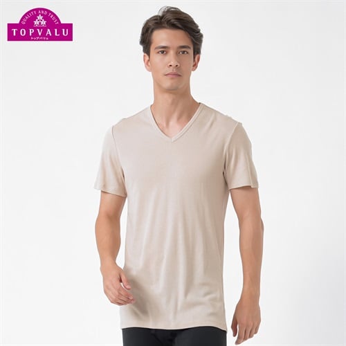 PEACE FIT WARMコットン100％ 半袖Vネックシャツ メンズ トップバリュ PEACE FIT(ピースフィット)(ベ－ジユ-Ｓ)