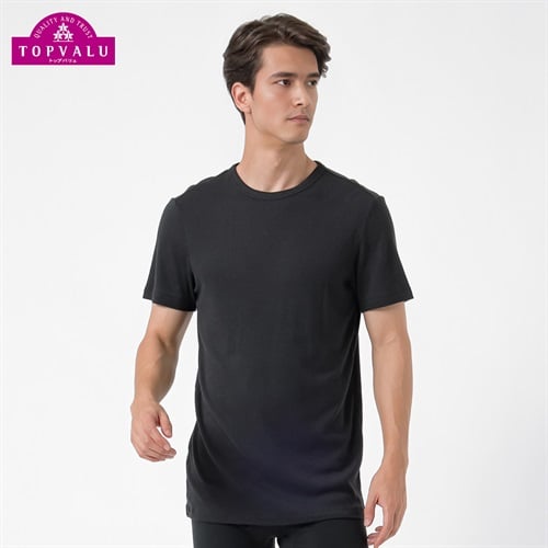PEACE FIT WARMコットン100％ 半袖クルーネックシャツ メンズ トップバリュ PEACE FIT(ピースフィット)(クロ-Ｓ)