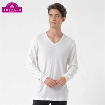 PEACE FIT WARMコットン100％ 9分袖Vネックシャツ メンズ トップバリュ PEACE FIT(ピースフィット)(シロ-Ｓ)