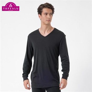 PEACE FIT WARMコットン100％ 9分袖Vネックシャツ メンズ トップバリュ PEACE FIT(ピースフィット)(クロ-Ｓ)
